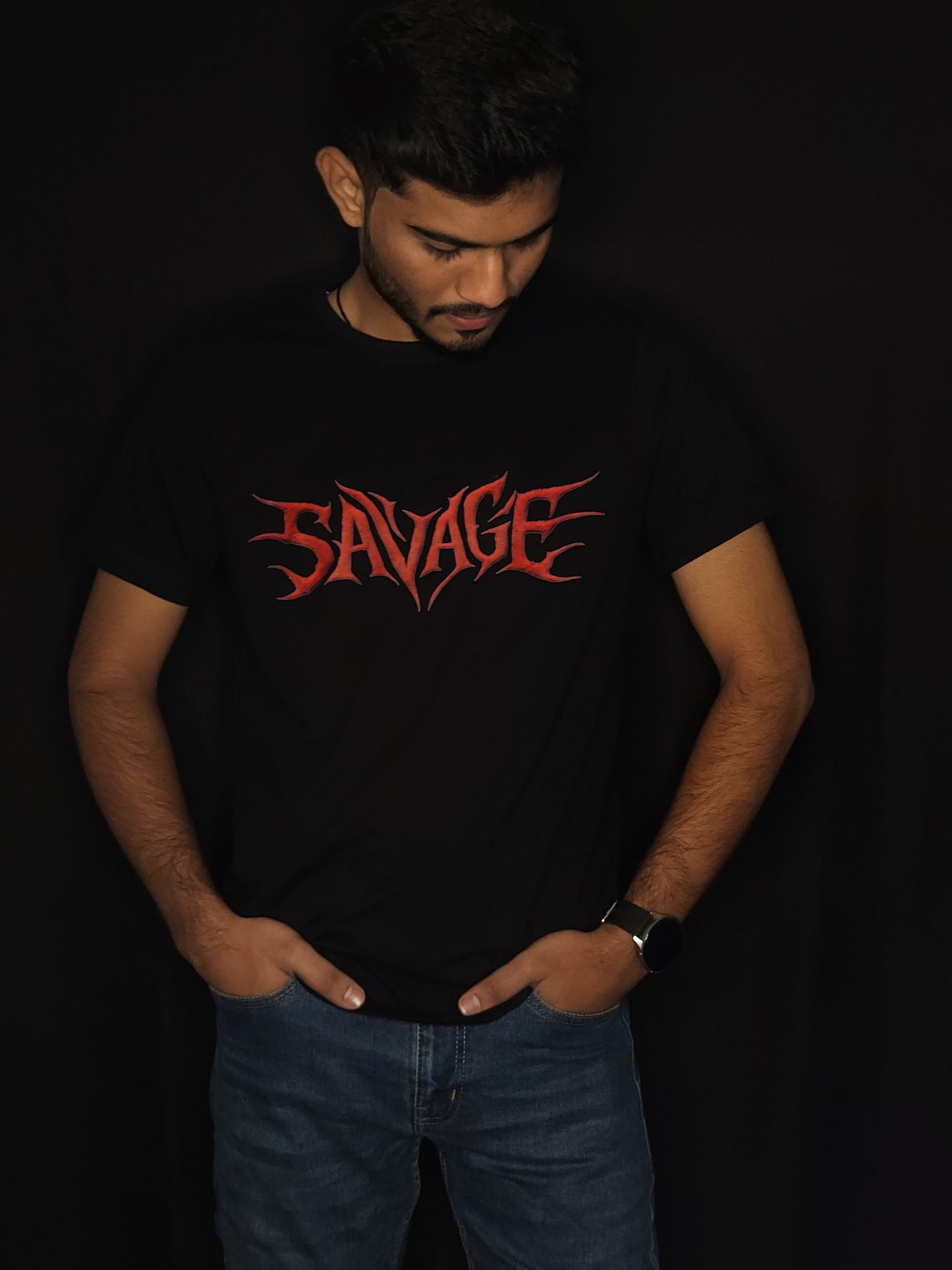 Fire Skull Savage Printed Black T-Shirt