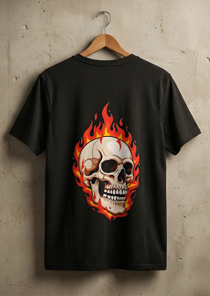 Fire Skull Savage Printed Black T-Shirt