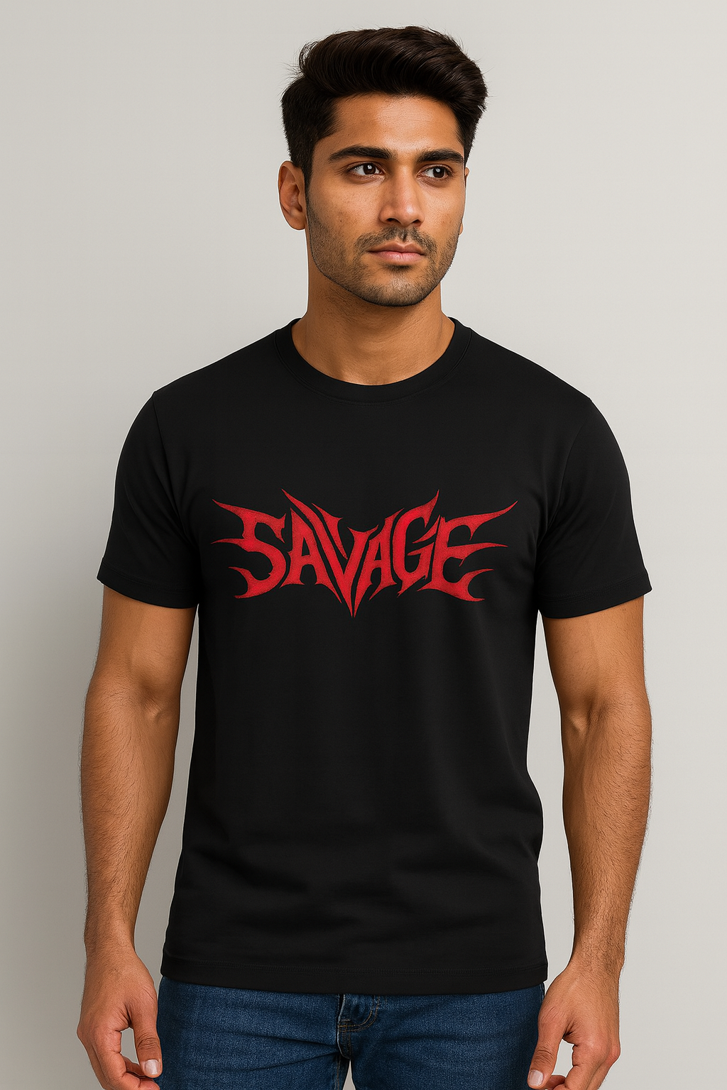 Fire Skull Savage Printed Black T-Shirt