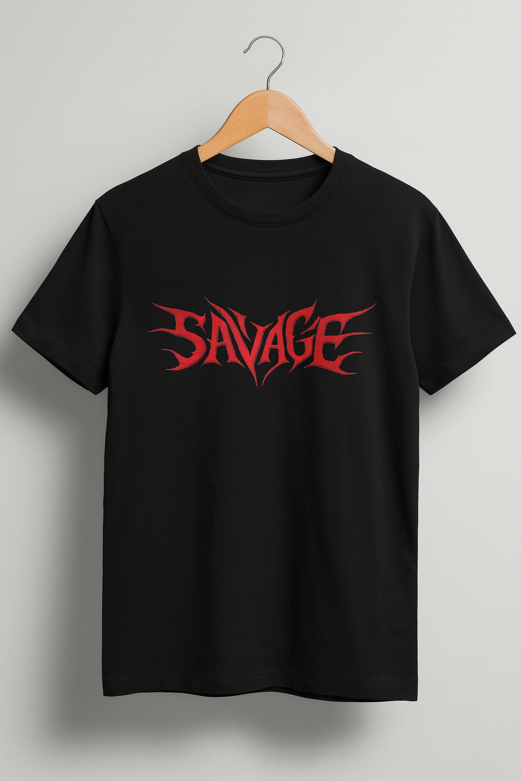 Fire Skull Savage Printed Black T-Shirt