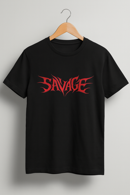 Fire Skull Savage Printed Black T-Shirt